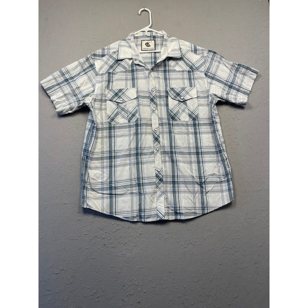COEVALS CLUB Western Shirt Plaid Blue White XL Mens